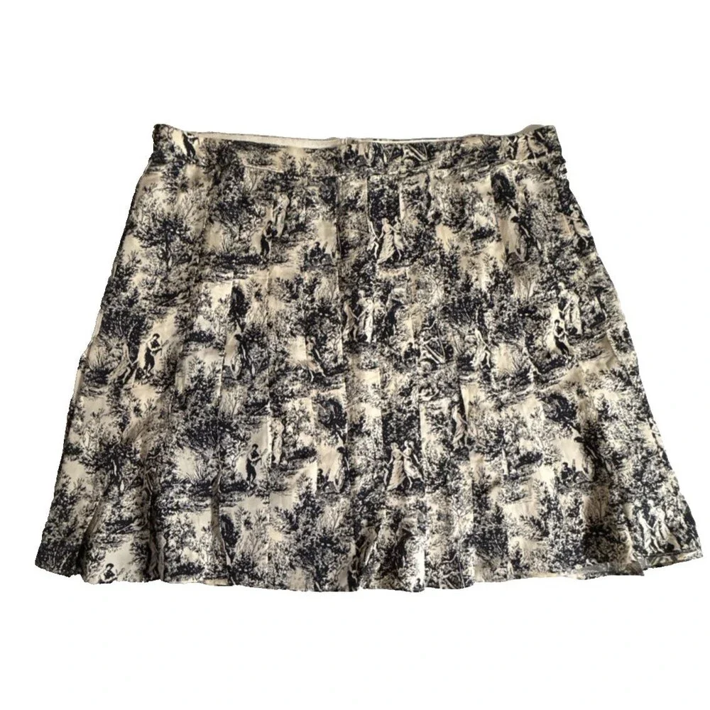 NWT J. Crew Toile Print Pleated Skirt Size 20 NWT Black Cream Quiet Luxury